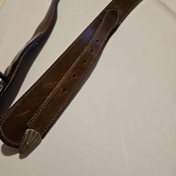 Streets Ahead BrownVintage Leather Belt with Silver Buckle waist 32"-36" unisex - Picture 3 of 5